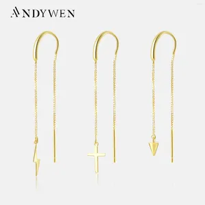 Dangle Earrings Andywen 925 Sterling Silver Gold Single Pendiente Largo Rayo Pincho Cruz Clips 1PCS Long Chain Earing Piercing Jewelr