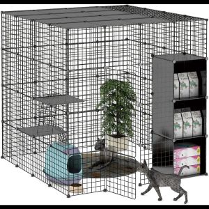 Cages IKARE Cat Cage Large DIY Indoor Pet Home Small Animal House 3 Doors 5 Tiers for 15 Cat(55" L x 55" W x 55.1" H)