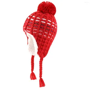Berets Baby Knit Earflap Hats For Girls Boys Toddler Infant Crochet Grid Pompom Beanie Kids Winter Fleece Lined Braided Trapper Cap