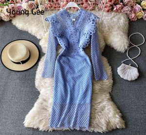 Young Gee Fashion Designer Spring Autumn Women039s Dress Long Sleeve Lace Ruffles Elegant Party Slim Pencil Midi BodyCon Dresse1627168