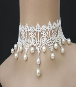 Collana girocollo in pizzo dal design vintage, gioielli con perle finte per accessori da sposa regolabili fatti a mano in Boemia su 8922780