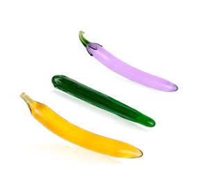 Banana Melanzana Luffa Dildo di vetro Giocattolo del sesso Massaggio Pyrex Stimolatore sessuale Masturbatore per maschio Femmina Gspot Teaser B01040219685561