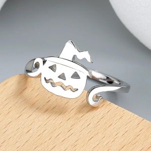 Cluster Rings 2024 Halloween Ring Women Fashion Witch Hat Broom Pumpkin Lantern Simple Open Festival Gift Jewelry Anillo Mujer