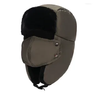 Berets inverno lã bombardeiro chapéus grosso quente earflap boné de esqui masculino feminino ao ar livre à prova de vento máscara térmica lei feng chapéu multifuncional