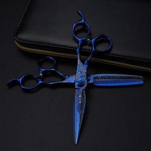 Professional 6 Upscale scissor Blue Damascus hair scissors cutting barber tools haircut thinning shears hairdresser scissors 240228