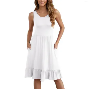 Casual Dresses Formal Beach Women Sleeveless Knee Length Retro A Line Flared Swing Prom Party Dress Cocktail