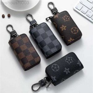 PU Leather Bag Keychains Car Keys Holder Key Rings Black Plaid Brown Flower Pouches Pendant Keyrings Charms for Men Women Gifts 4 colorsP3I0