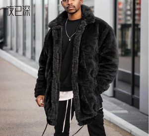 Men039s Fur Faux Fur Men Coat Imitation Rabbit Fur Black Loose長袖ファッションシングルブレストストリート秋とW1878620