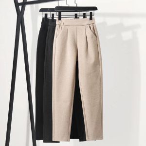 Capris 2020 Spring Summer New Ladies Korean Black Harem Pants Breasable Woolen Casual Pencil Pantsシンプルなスーツの女性のためのズボン