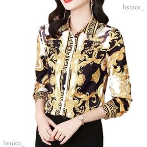 Vintage Casual Silk Print Shirt Women Long Sleeve Classic Lapel Designer Blouses Office Ladies Button Shirts Tops spring Autumn Chic Runway Floral Blouse Woman 3666