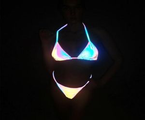 Women039s Swimwear Colorful Reflective Ins Strappy Split Swimsuits Laser Bikinis Women039s Fashion Trendy Swim Suits 2022 St6964892