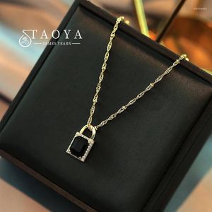 Pendant Necklaces 2024 Design Black Zircon Lock Gold Color Chain Necklace Korean Fashion Jewelry And Delicate Accessories For Women's