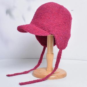 Berets HT4242 Winter Hats For Men Women Warm Fleece Knitted Ski Trapper Earflap Cap Male Female Solid Plain Russian Hat Riding Caps