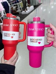 THE QUENCHER H2.0 40OZ Mugs Cosmo Pink Parade Target Red Tumblers Cups Insulated Car Mugs Stainless Steel Coffee Termos Barbie Pink Valentine's Day Gift CUP 0303