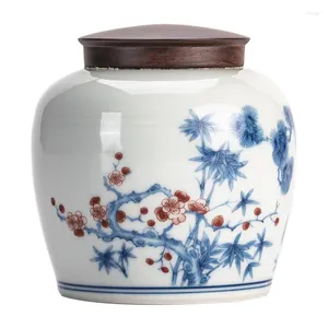 Storage Bottles Blue And White Porcelain Tea Box High-grade Ceramic Coffee Candy With Wooden Lid Canister Home Container