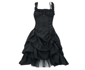 Casual Dresses Goth Retro Party Dress Women Victorian Gothic Lolita Sexig Black Lace Up Mesh Sawing Vintage Cosplay Costumes4102694