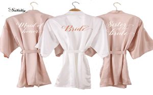 Ny Champagne Bathrobe Bride Satinsilk Robe Women Bridal Party Sister Team Mother Shower Gift Bridesmaid Wedding Short Robes LJ207525363