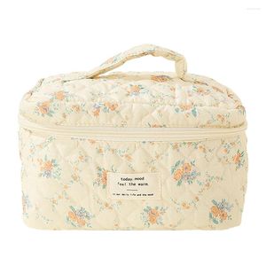 Cosmetic Bags Women Cute Storage Handbag Printed Cotton Quilted Makeup Large Capacity Zipper Closure Female Travel Bag