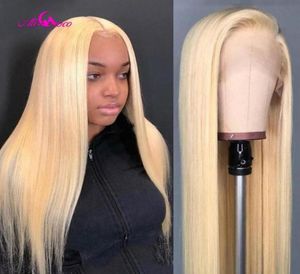 Transparent 613 honung blond 13x4 spets frontala peruker före plockade färgglada brasilianska raka mänskliga hår spetsar frontala wigs66358952319919