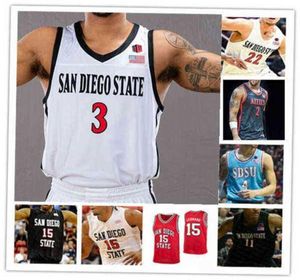 KSNE bär anpassade college basket San Diego State Aztecs SDSU -tröjor Matt Bradley Trey Pulliam Nathan Mensah Keith Dinwiddie J7812279