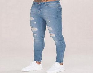 Calças de brim rasgadas dos homens para homens casuais preto azul magro ajuste calças jeans motociclista hip hop jeans com sexy holel denim calças 8647933