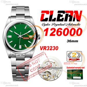126000 VR3230 Automatic Unisex Watch Mens Womens Watches Clean CF 36mm Green Stick Dial 904L Stainless Steel Bracelet Super Edition Same Series Card Puretimewatch