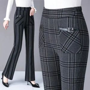 Capris Office Lady Vintage Korean Fashion Flare Pants Spring Autumn Elastic High Waist Chic Pocket Loos