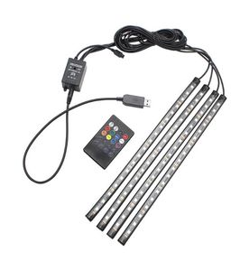 4st bilatmosfär ljus 18 lysdioder USB RGB Musik Sound Rhythm Remote Control LED Strip Light for Auto Decoration Lamp5165849