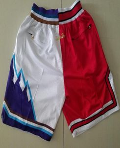 Nya shorts 1997 Finalen Vintage Basketball Shorts Zipper Pocket Running Clothes Red and White Splite Just Done Size SXXL Team 7835818