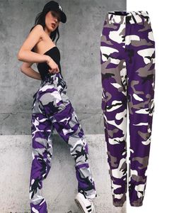 Kobiety Camo Cargo Spodni Vintage Track Spodnie High Talia AnkleLength Streetwear Camuflage Sata Spods Pink Purple S3XL7636057