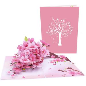 Cherry Blossom Tree Popup Greeting Card Floral Thankyou Birthday Gift Decor Universal Festival With Envelope 240301