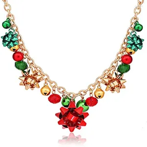 Pendant Necklaces Christmas Necklace X-Mas Jingle Bell Present Bow Earrings Bracelet Gifts For Women Girls