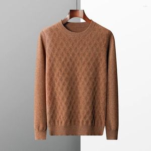 Men's Sweaters Pure Wool Sweater Round Neck Diamond Square Thick Cashmere Long Sleeve