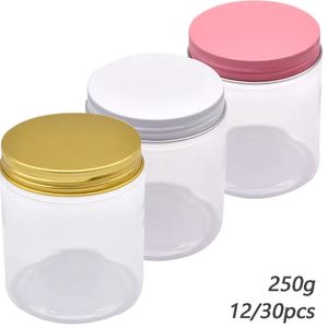 12/30pcs 250g/mlネジ蓋付き透明なプラスチックジャー空の化粧品容器クリームパウダーポットメイクボックスDIYケーキボックス240229