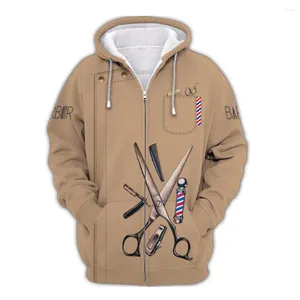 Herrspår 2024Spring och Autumn Zipper Hoodie 3D Tryckt Barber Shop Loose Casual O-Neck Långärmad toppkläder