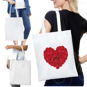 Sacos de compras saco reutilizável bolsas dobrável shopper pacote de ombro feminino eco-friendly pacote de lona amor padrão organizador