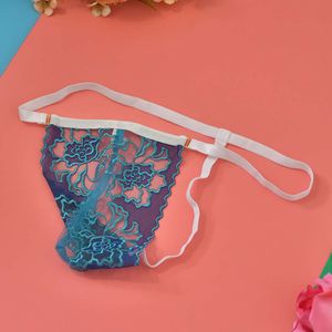 Mesh Embroidery Hollowed Out Sexy Men's Thong Seductive Girlfriend Perspective Pocket Design Fun Underwear Neutral 775519