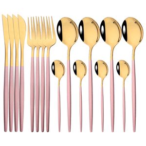 16st Pink Gold Dinner Ewites Tabelleriset Set Mirror Rostfritt stål Cutlery Kitchen Knife Fork Fork Restaurang Bröllop Flatware 240301