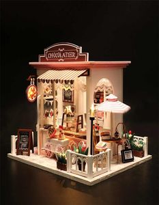 Mini Doll House Zestawy Zabucia dla dzieci DIY Ręcznie robione drewniane modele Dollhouse Symulacja Chocolate House Meble z LED Light 25129669