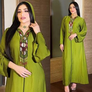 Manga longa kaftan vestido marroquino com capuz robe femme muçulmano abayas turco paquistanês dubai frisado abayas vestidos de noite 240222