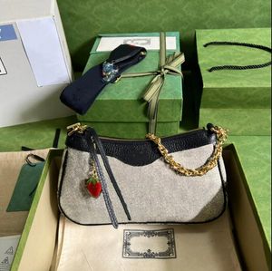 2024 Designer Bag Ophidia Pequena Bolsa Morango Underarm Bag Crescent Moon 735132 Mulheres Hobo Bolsas De Ombro Ajustável Alça De Ombro