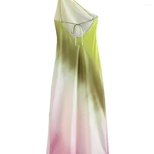 Casual Dresses Volalo Tie Dye Long Dress Women Asymmertic Satin Backless Woman Off Shoulder Sexig Evening Party Midi Summer