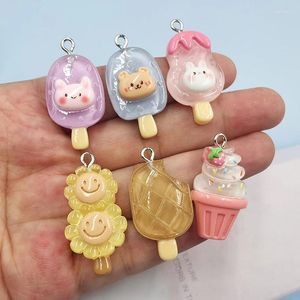 Charms 10pcs Cute Animals Rabbit Bear Ice Cream Pendant Jewelry Findings DIY Handmade Earrings Keychain Clear Resin Charm