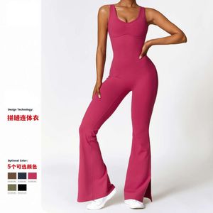 lu align leggingsジャンプスーツヨガの服装女性スポーツスーツ裸のタイトボディースーツカジュアルマイクロフレアパンツダンススポーツエラスティックジョガーグリーlu-08 2024