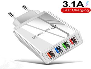 31A Fast Power Adapter USB Charger 4USB Ports Adaptiv Wall QC30 Snabbladdning Resor Universal EU US Plug OPP Pack8827018