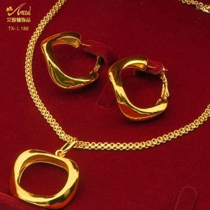 Necklace Earrings Set Dubai 24K Gold Plated Warped Geometry Copper Jewelry For Women Two Piece Wholesale