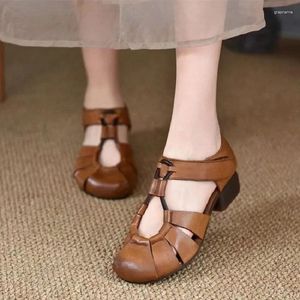 Casual Shoes Brand Designer Ladies Leather Vintage For Women Summer Hollow Out Clogs Wide Leg Fit Female Handmade Braid Shoe