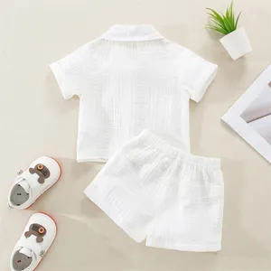Clothing Sets Toddler Baby Boy Summer Clothes Cotton Linen Short Sleeve T-Shirt Tops Elastic Shorts Outfit