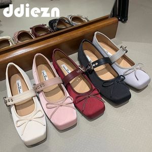 Red Female Sandals Footwear Women Shoes For Buckle Strap Mary Janes Spring Flats Fashion Shallow Butterfly-knot Ladies Shoes 240219