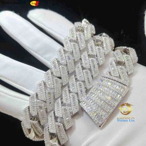 Designer halsband 15mm 18mm 19mm Hip Hop Fine Jewelry Baguette Diamond Men Sterling Silver Fullt VVS Moissanite Luxury Cuban Link Chain